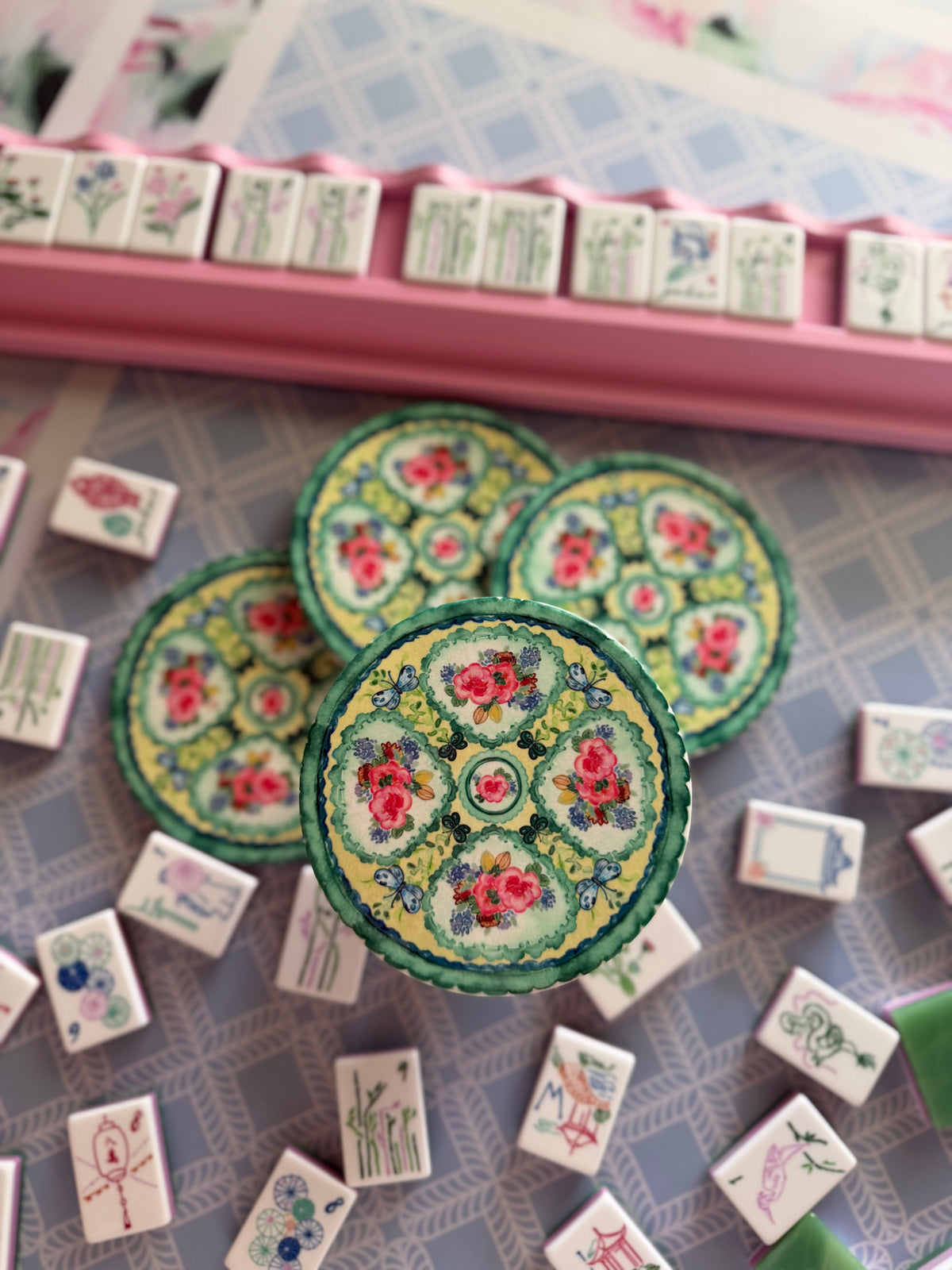 Set of 4 Mahjong Coasters GREEN