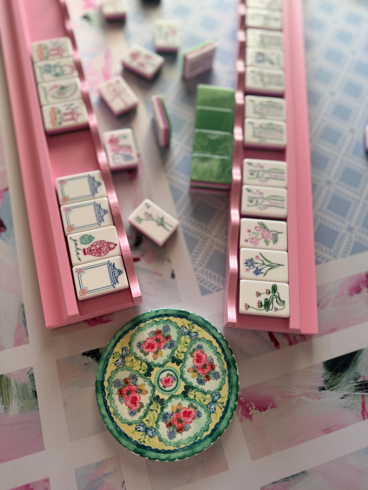 Set of 4 Mahjong Coasters GREEN