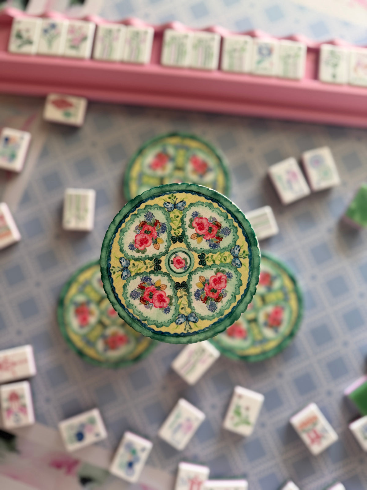 Set of 4 Mahjong Coasters GREEN