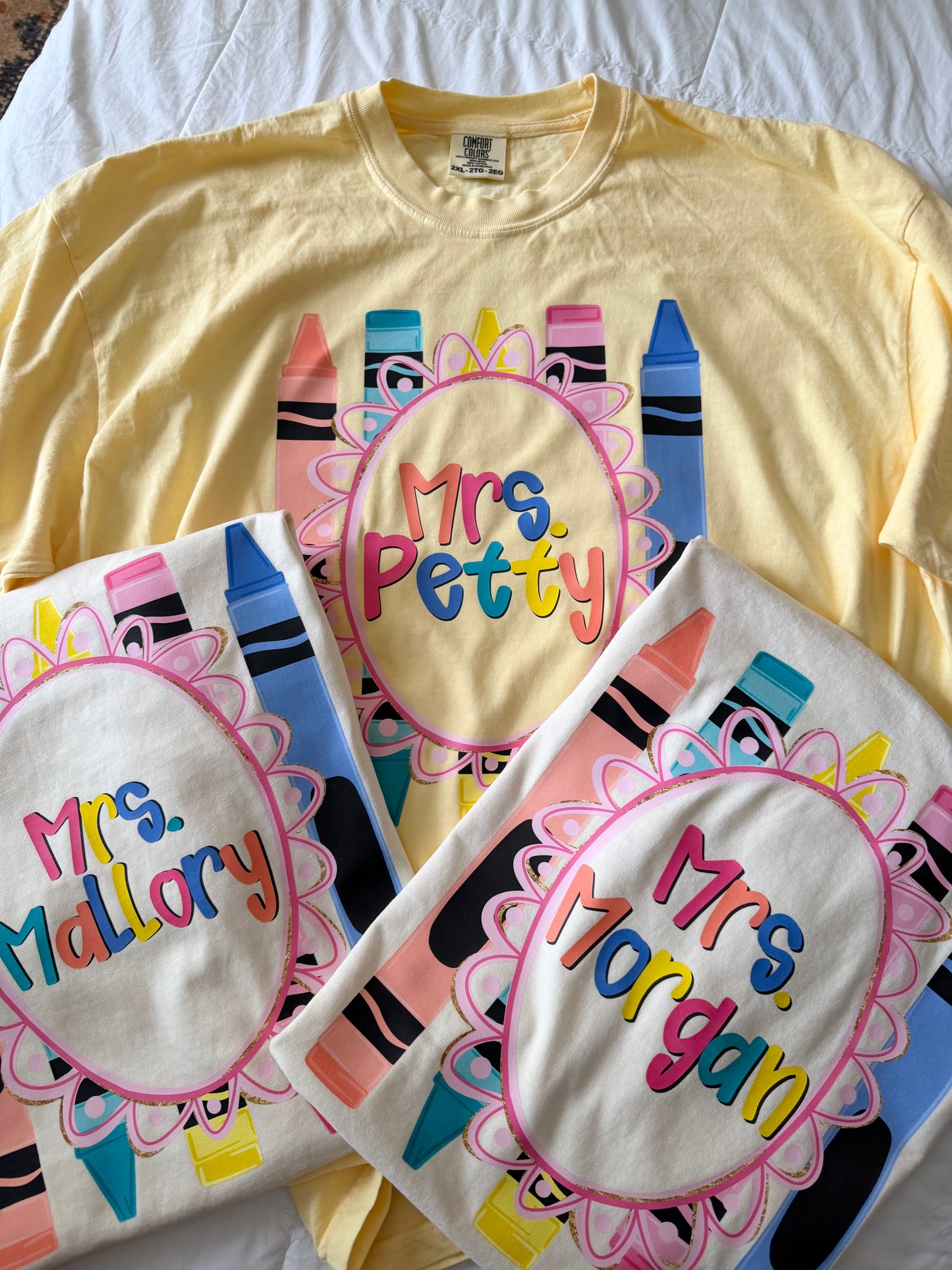 Custom Teacher Tee with Oval and Crayons