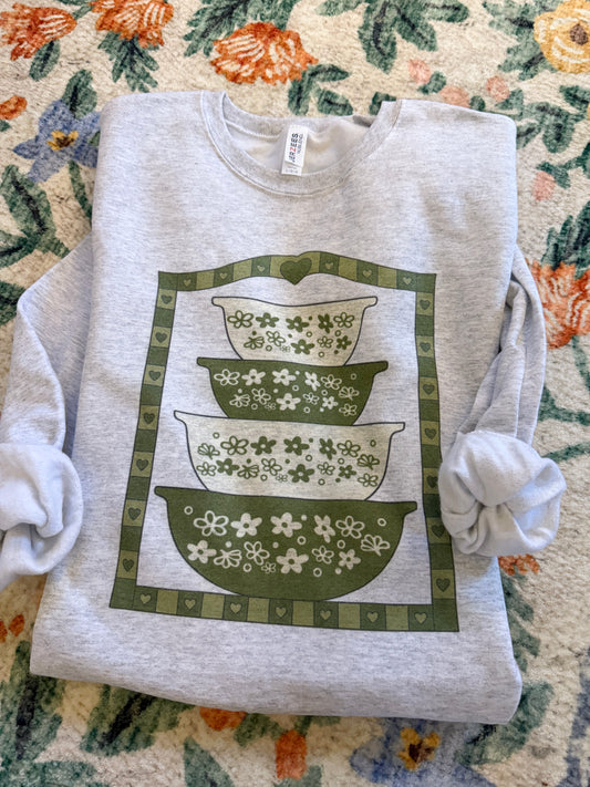 Green Pyrex Sweatshirt // 3 weeks turnaround